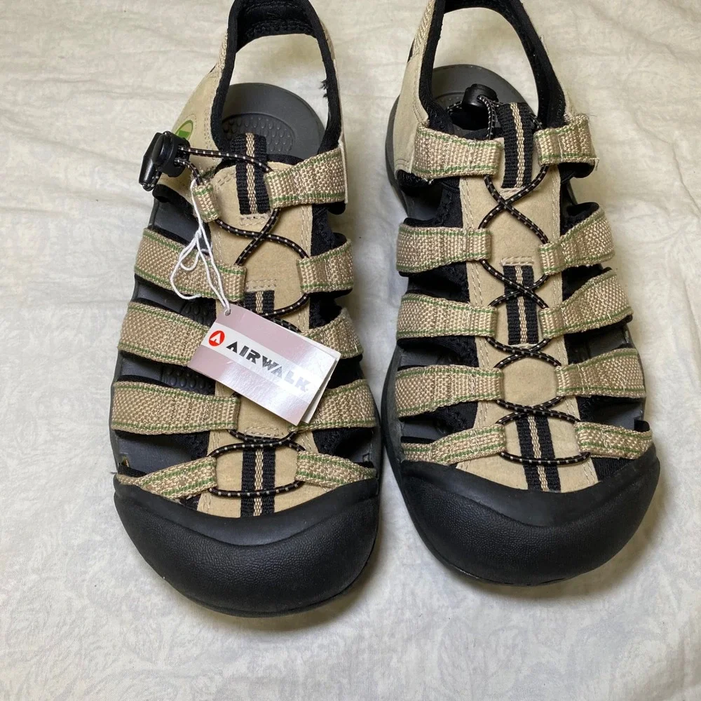 Airwalk Fisherman Sport Sandals Beige Black Closed Toe Women's 9.5 Hiking Water